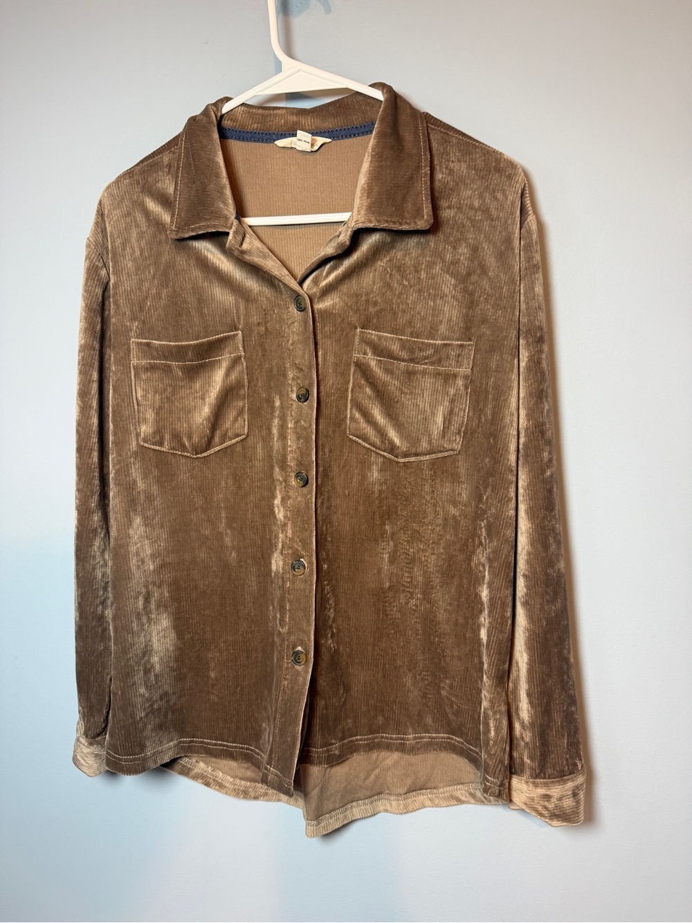 Weatherproof Velvet Button-Front Jacket in Light Brown